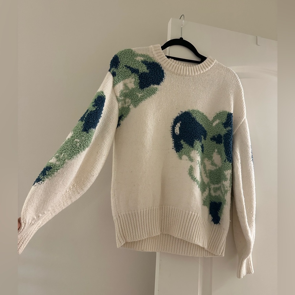 Elegant White and Green Patterned Sweater